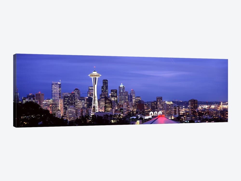Skyscrapers in a city lit up at night, Space Needle, Seattle, King County, Washington State, USA 2010 #2 by Panoramic Images 1-piece Canvas Art