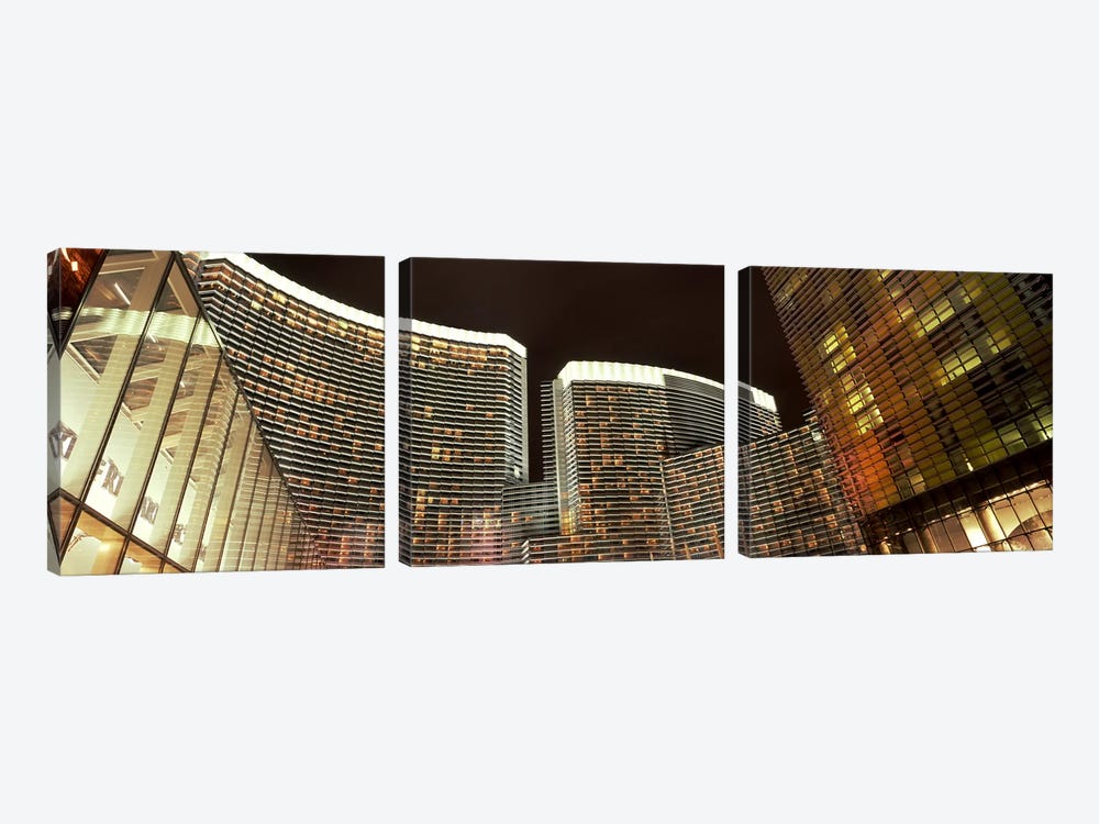 Skyscrapers lit up at night, Citycenter, The Strip, Las Vegas, Nevada, USA by Panoramic Images 3-piece Canvas Art Print
