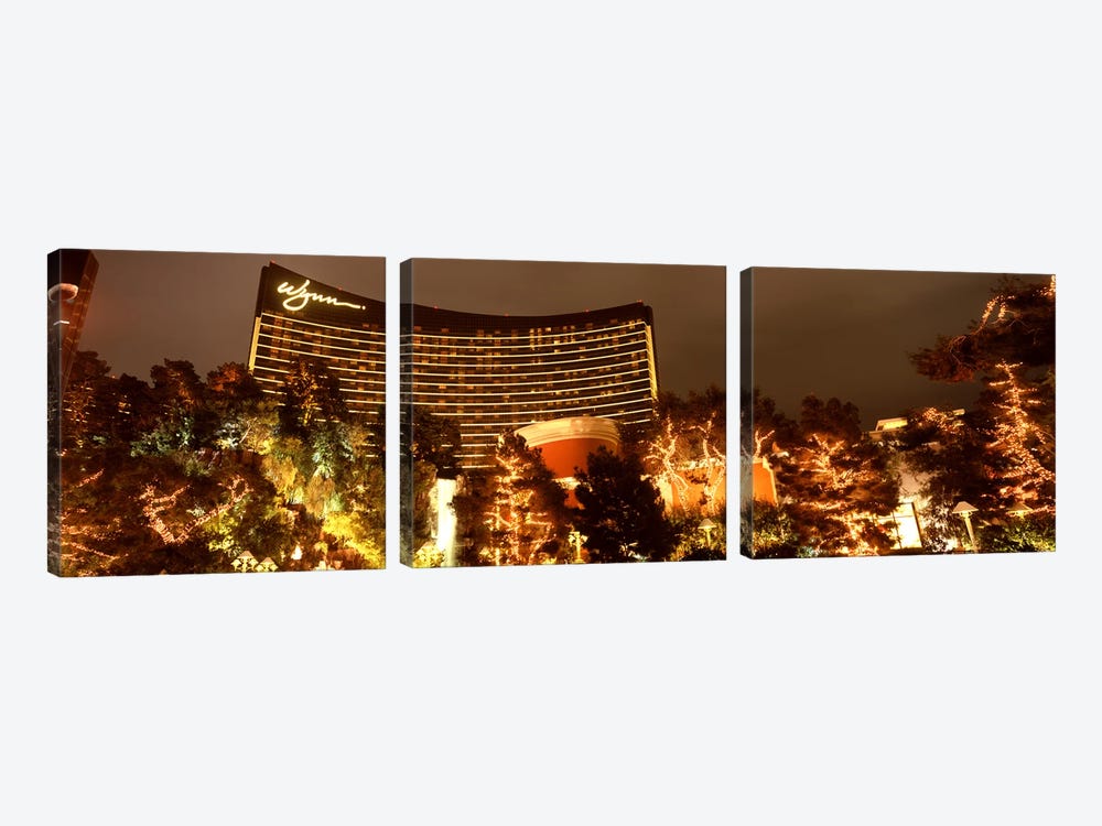 Hotel lit up at night, Wynn Las Vegas, The Strip, Las Vegas, Nevada, USA by Panoramic Images 3-piece Canvas Artwork
