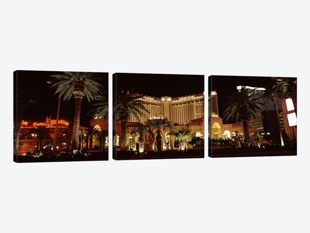 Hotel lit up at night, Monte Carlo Resort And Casino, The Strip, Las Vegas, Nevada, USA by Panoramic Images 3-piece Canvas Wall Art