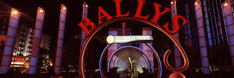 Neon sign of a hotel, Bally's Las Vegas, Monorail Station, The Strip, Las Vegas, Nevada, USA