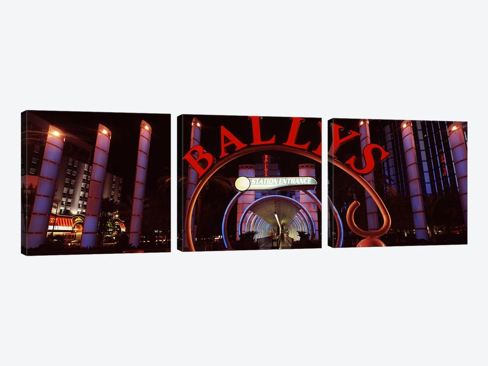 Neon sign of a hotel, Bally's Las Vegas, Monorail Station, The Strip, Las Vegas, Nevada, USA by Panoramic Images 3-piece Canvas Art