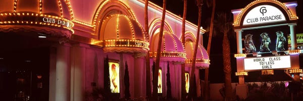 Nevada: Strip club lit up at night, Las Vegas, Nevada, USA by Panoramic Images
