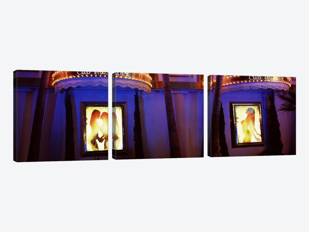 Strip club lit up at night, Las Vegas, Nevada, USA #2 by Panoramic Images 3-piece Canvas Wall Art