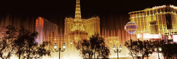 Hotels in a city lit up at night, The Strip, Las Vegas, Nevada, USA