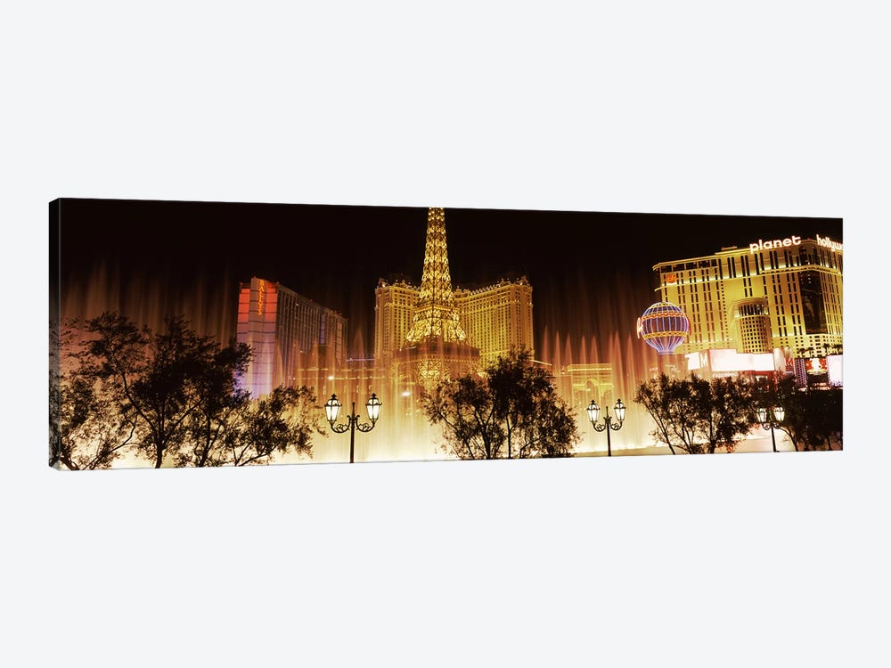 Hotels in a city lit up at night, The Strip, Las Vegas, Nevada, USA by Panoramic Images 1-piece Art Print