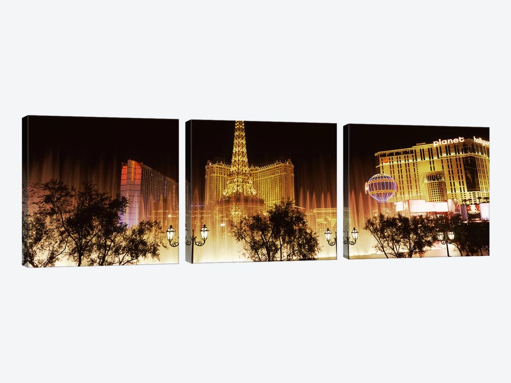 Hotels in a city lit up at night, The Strip, Las Vegas, Nevada, USA by Panoramic Images 3-piece Canvas Art Print