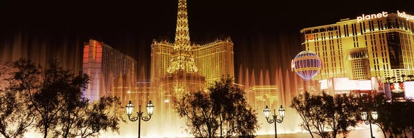 Nevada: Hotels in a city lit up at night, The Strip, Las Vegas, Nevada, USA by Panoramic Images