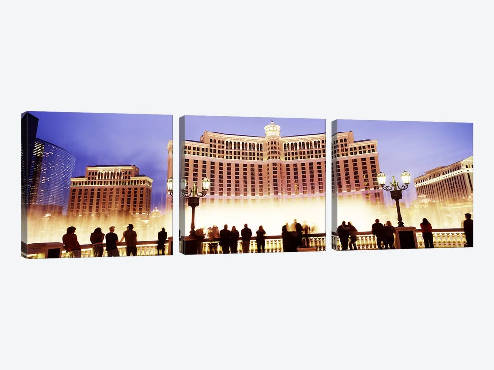 Hotel lit up at night, Bellagio Resort And Casino, The Strip, Las Vegas, Nevada, USA by Panoramic Images 3-piece Canvas Artwork