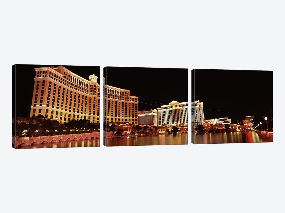 Hotel lit up at night, Bellagio Resort And Casino, The Strip, Las Vegas, Nevada, USA #2 by Panoramic Images 3-piece Canvas Artwork