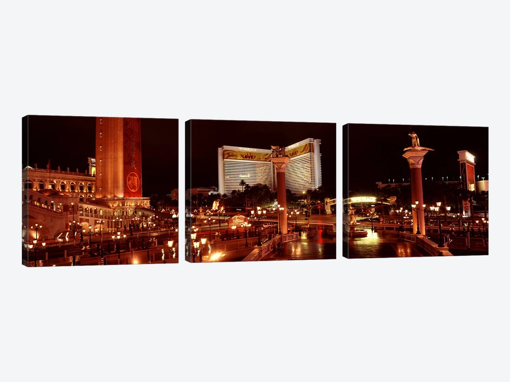 Hotel lit up at night, The Mirage, The Strip, Las Vegas, Nevada, USA by Panoramic Images 3-piece Art Print
