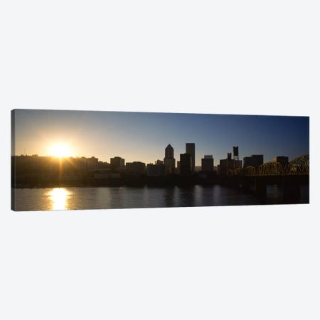 Buildings along the waterfront at sunset, Willamette River, Portland, Oregon, USA Canvas Print #PIM857} by Panoramic Images Canvas Wall Art