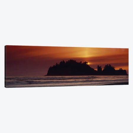 Silhouette of sea stack at sunrise, Washington State, USA Canvas Print #PIM8581} by Panoramic Images Canvas Art