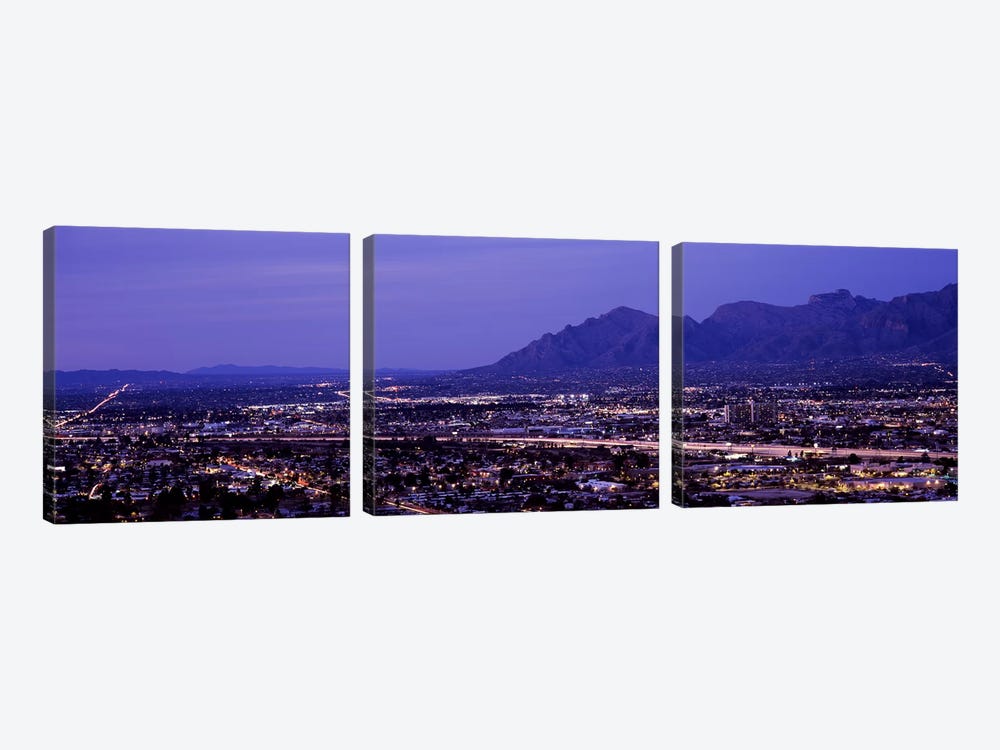 Aerial view of a city at nightTucson, Pima County, Arizona, USA by Panoramic Images 3-piece Art Print