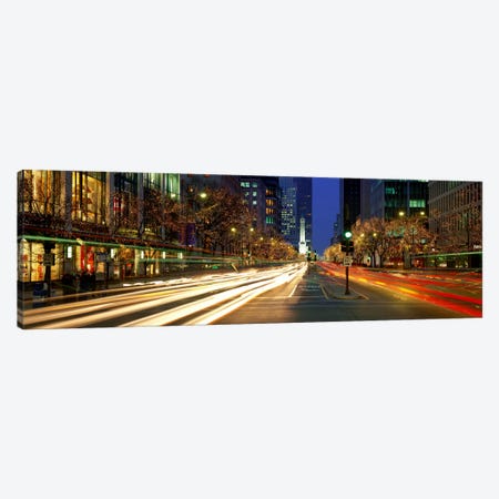 Blurred Motion, Cars, Michigan Avenue, Christmas Lights, Chicago, Illinois, USA Canvas Print #PIM864} by Panoramic Images Art Print