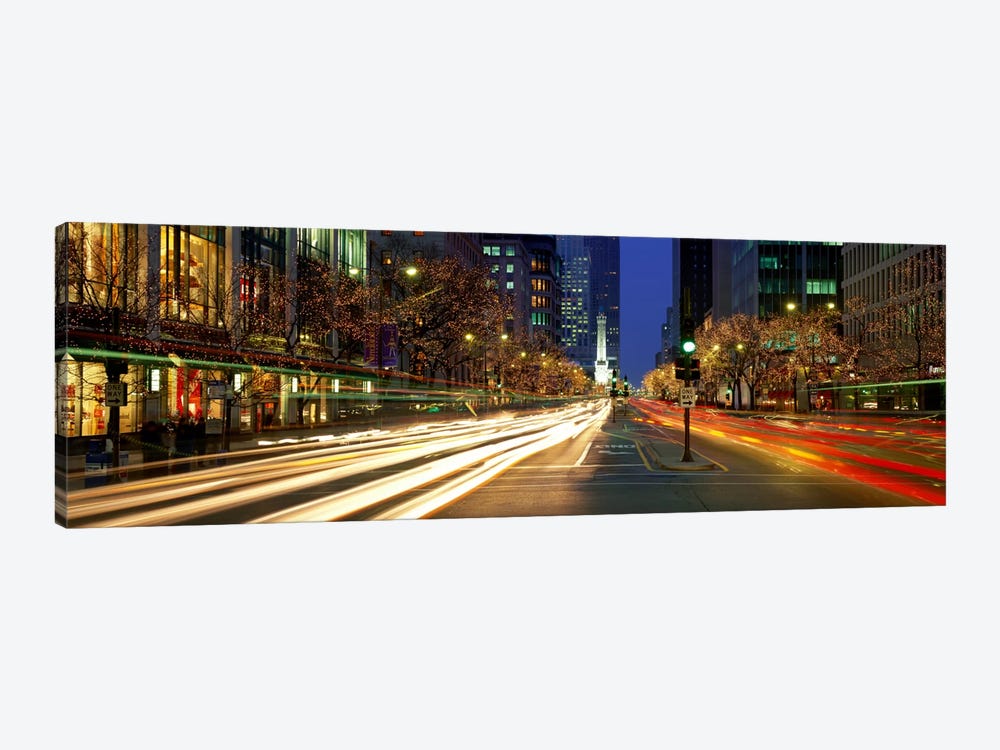 Blurred Motion, Cars, Michigan Avenue, Christmas Lights, Chicago, Illinois, USA by Panoramic Images 1-piece Art Print