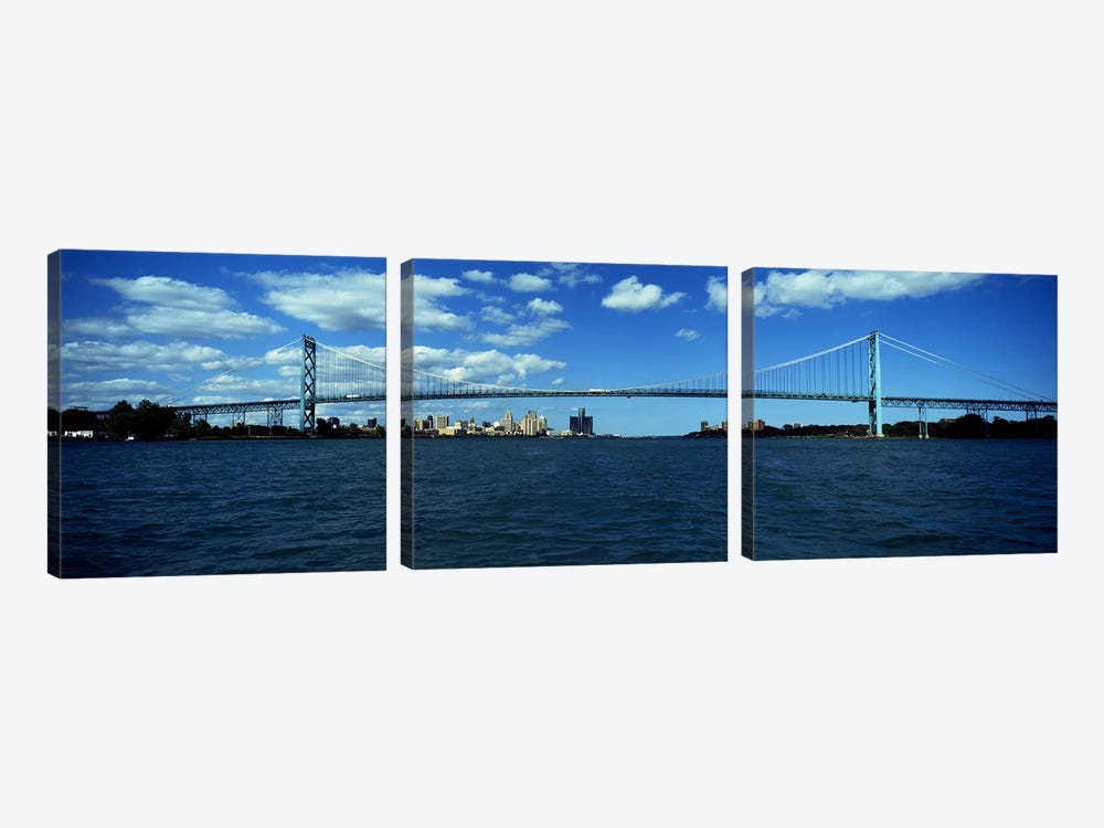 Bridge across a river, Ambassador Bridge, Detroit River, Detroit, Wayne County, Michigan, USA by Panoramic Images 3-piece Canvas Artwork