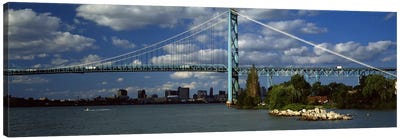 Bridge across a river, Ambassador Bridge, Detroit River, Detroit, Wayne County, Michigan, USA #2 Canvas Art Print - Detroit Skylines