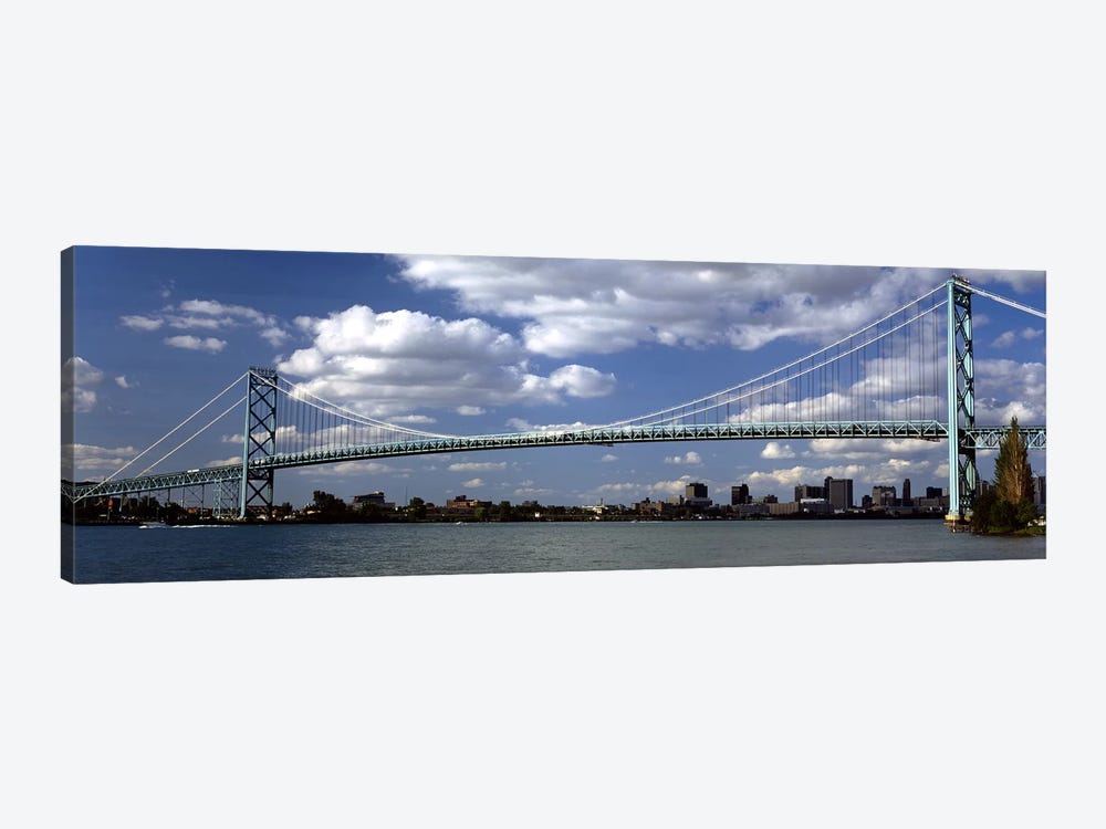 Bridge across a riverAmbassador Bridge, Detroit River, Detroit, Wayne County, Michigan, USA by Panoramic Images 1-piece Canvas Print