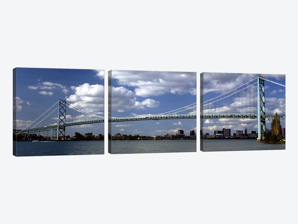 Bridge across a riverAmbassador Bridge, Detroit River, Detroit, Wayne County, Michigan, USA by Panoramic Images 3-piece Canvas Print