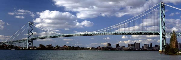 Michigan: Bridge across a riverAmbassador Bridge, Detroit River, Detroit, Wayne County, Michigan, USA by Panoramic Images