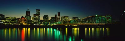 Buildings lit up at nightWillamette River, Portland, Oregon, USA by Panoramic Images canvas print