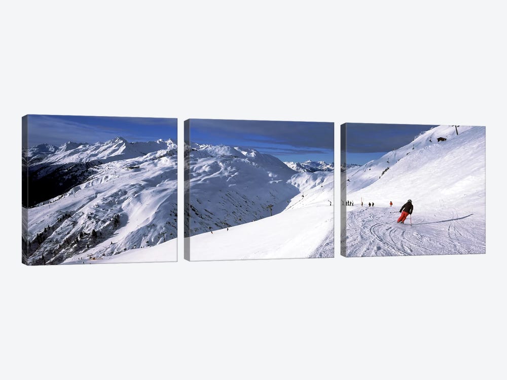 Tourists skiing in a ski resort, Sankt Anton am Arlberg, Tyrol, Austria by Panoramic Images 3-piece Canvas Wall Art