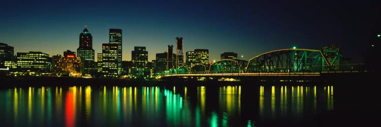 Buildings lit up at nightWillamette River, Portland, Oregon, USA