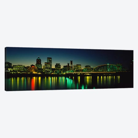 Buildings lit up at nightWillamette River, Portland, Oregon, USA Canvas Print #PIM868} by Panoramic Images Canvas Wall Art