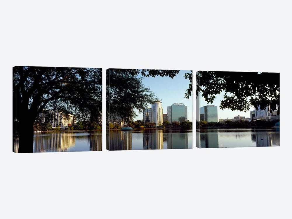 Buildings at the waterfront, Lake Eola, Orlando, Orange County, Florida, USA by Panoramic Images 3-piece Canvas Print