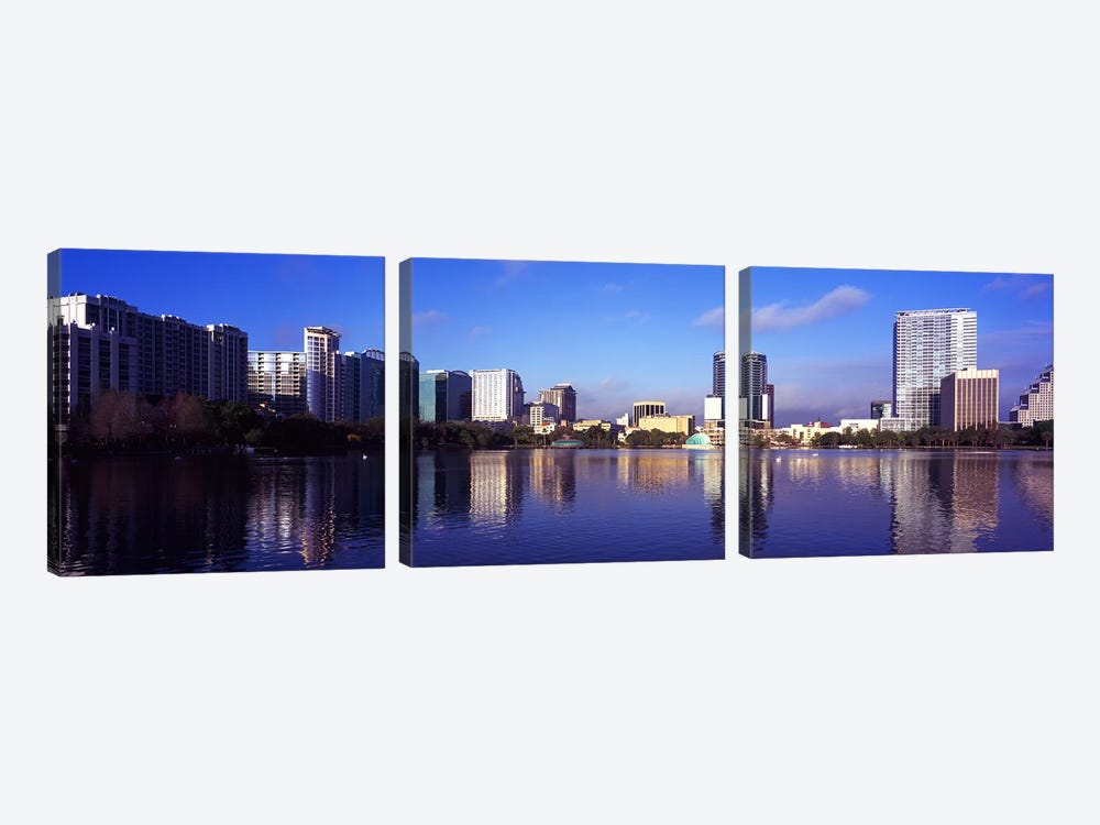 Buildings at the waterfront, Lake Eola, Orlando, Orange County, Florida, USA 2010 #3 by Panoramic Images 3-piece Canvas Art Print