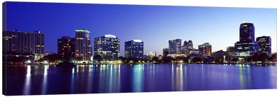 Buildings lit up at night in a city, Lake Eola, Orlando, Orange County, Florida, USA 2010 #2 Canvas Art Print - Orlando Art