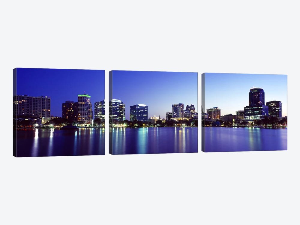 Buildings lit up at night in a city, Lake Eola, Orlando, Orange County, Florida, USA 2010 #2 by Panoramic Images 3-piece Canvas Art