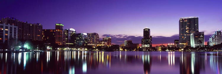 Buildings lit up at night in a city, Lake Eola, Orlando, Orange County, Florida, USA 2010 #3