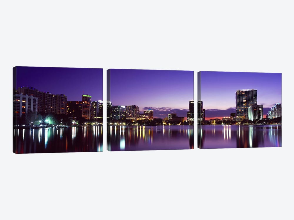 Buildings lit up at night in a city, Lake Eola, Orlando, Orange County, Florida, USA 2010 #3 by Panoramic Images 3-piece Art Print