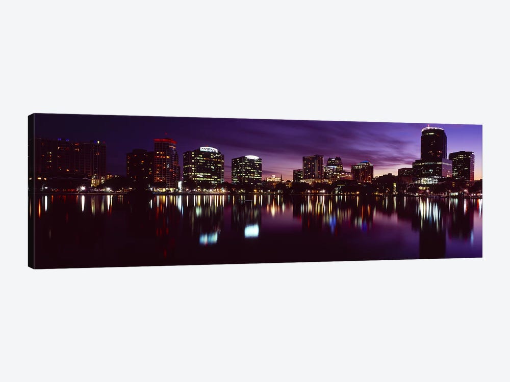 Buildings lit up at night in a city, Lake Eola, Orlando, Orange County, Florida, USA 2010 #4 1-piece Canvas Wall Art