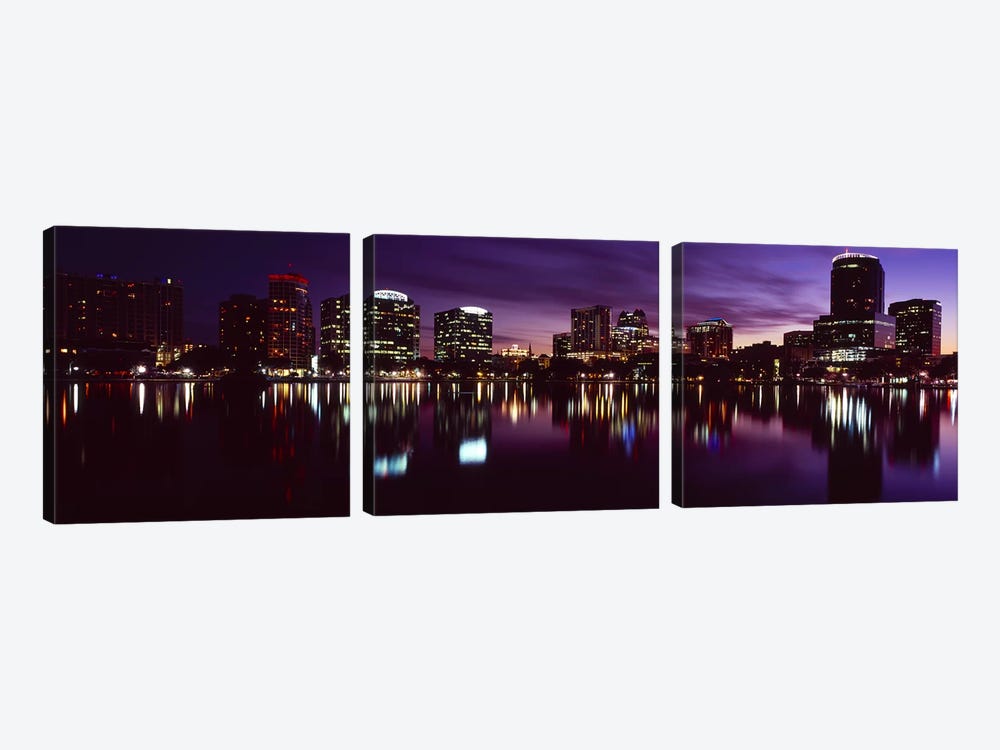 Buildings lit up at night in a city, Lake Eola, Orlando, Orange County, Florida, USA 2010 #4 by Panoramic Images 3-piece Canvas Artwork