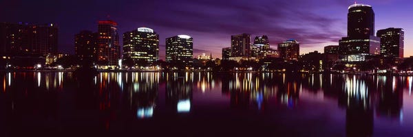 Buildings lit up at night in a city, Lake Eola, Orlando, Orange County, Florida, USA 2010 #4