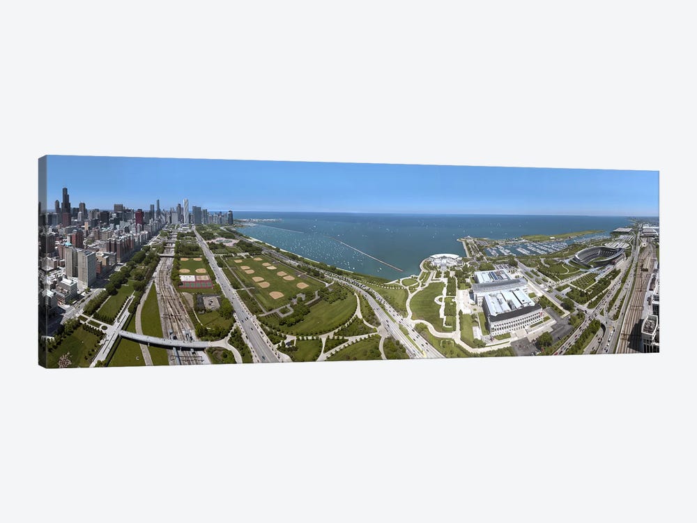 180 degree view of a city, Lake Michigan, Chicago, Cook County, Illinois, USA 2009 by Panoramic Images 1-piece Canvas Art Print