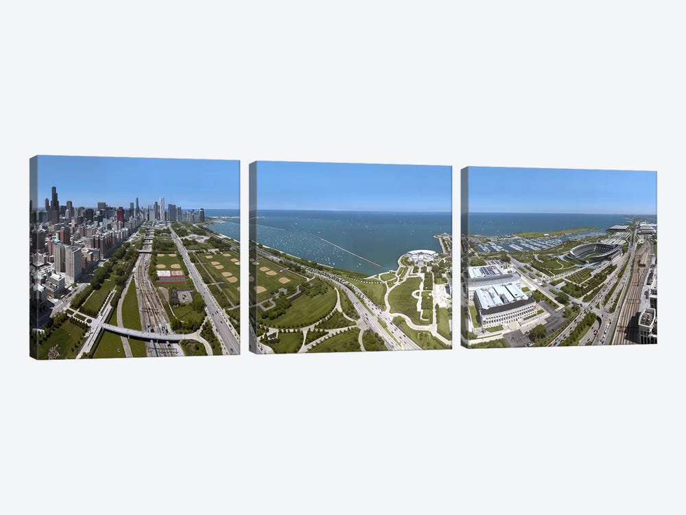 180 degree view of a city, Lake Michigan, Chicago, Cook County, Illinois, USA 2009 by Panoramic Images 3-piece Art Print