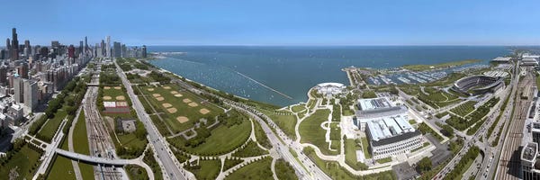 Chicago Skylines: 180 degree view of a city, Lake Michigan, Chicago, Cook County, Illinois, USA 2009 by Panoramic Images