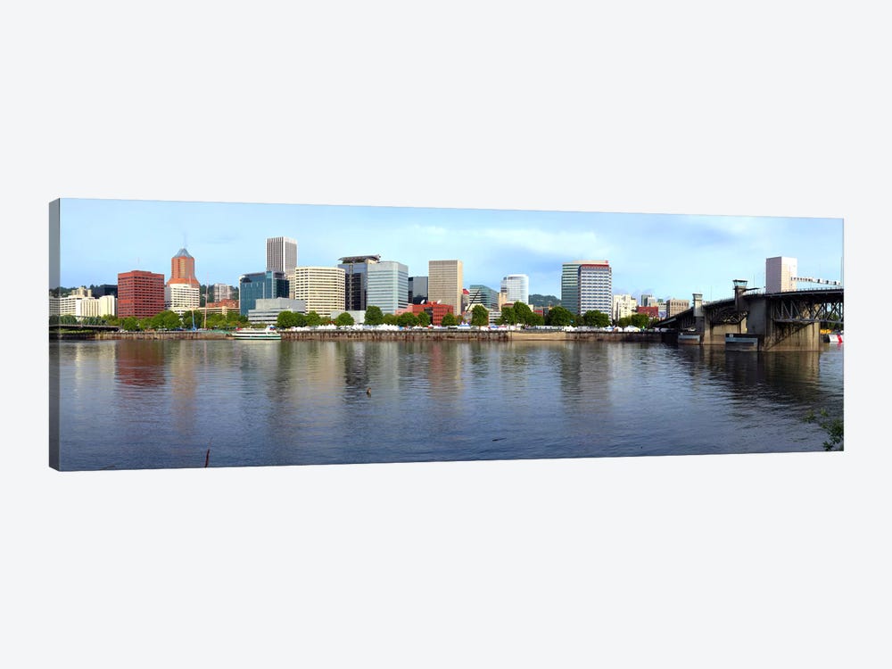 Buildings at the waterfront, Morrison Bridge, Willamette River, Portland, Oregon, USA 2010 by Panoramic Images 1-piece Canvas Wall Art