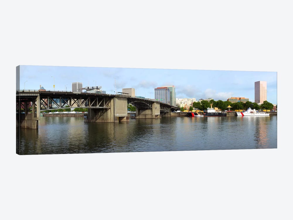 Buildings at the waterfront, Morrison Bridge, Willamette River, Portland, Oregon, USA 2010 #2 by Panoramic Images 1-piece Art Print