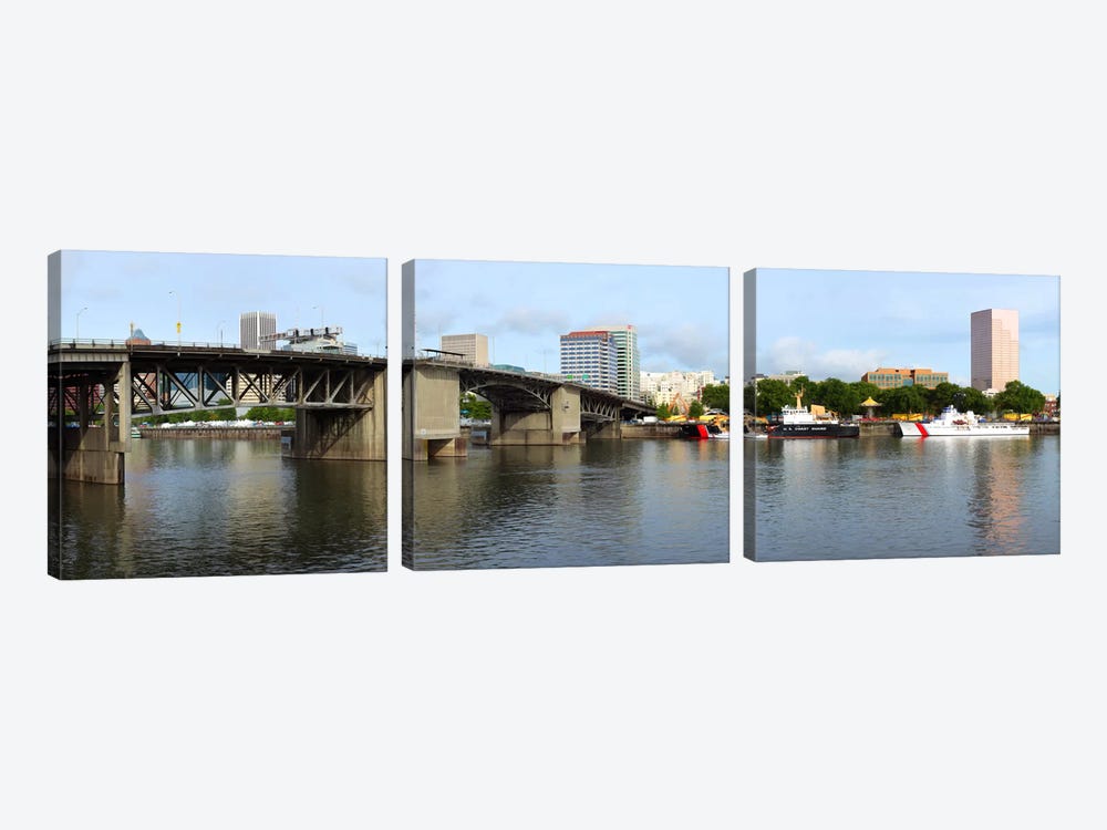 Buildings at the waterfront, Morrison Bridge, Willamette River, Portland, Oregon, USA 2010 #2 by Panoramic Images 3-piece Art Print