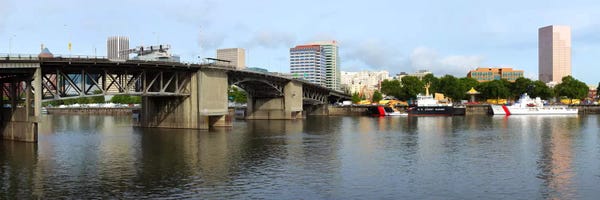 Oregon: Buildings at the waterfront, Morrison Bridge, Willamette River, Portland, Oregon, USA 2010 #2 by Panoramic Images