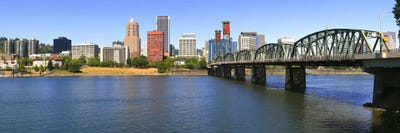 Bridge across the river, Hawthorne Bridge, Willamette River, Portland, Multnomah County, Oregon, USA by Panoramic Images canvas print