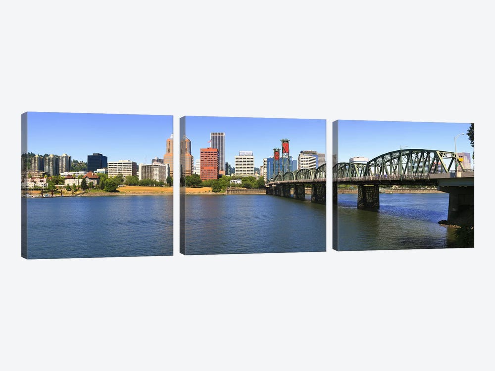 Bridge across the river, Hawthorne Bridge, Willamette River, Portland, Multnomah County, Oregon, USA by Panoramic Images 3-piece Art Print