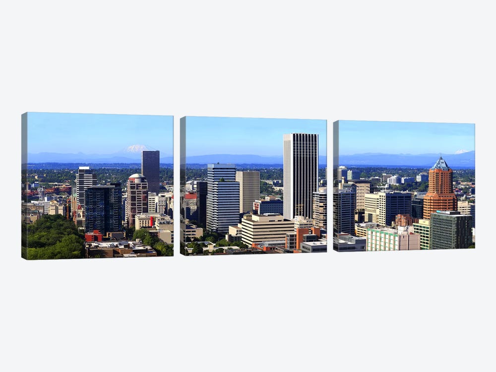 High angle view of a cityscape, Portland, Multnomah County, Oregon, USA 2010 by Panoramic Images 3-piece Canvas Print