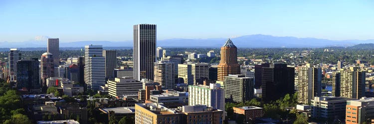 Cityscape with Mt St. Helens and Mt Adams in the background, Portland, Multnomah County, Oregon, USA 2010 by Panoramic Images wall art
