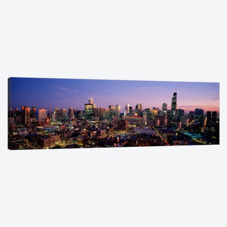 Skyscrapers in a city lit up at dusk, Chicago, Illinois, USA #2 Canvas Print #PIM873} by Panoramic Images Canvas Art Print